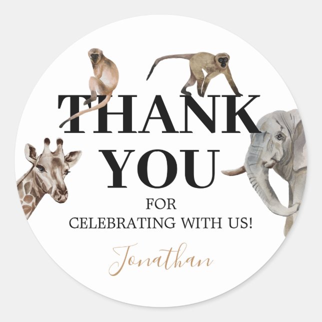 Wild One Safari Animals Thank You Classic Round Sticker (Front)