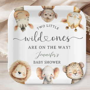 Wild One Safari Animals Twin Baby Shower Paper Plate