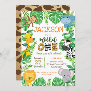 Wild One Safari Animaux Anniversaire Invitations