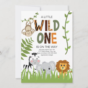 Wild One Safari Animaux Baby shower Invitation