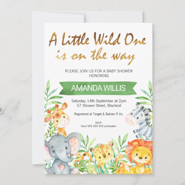 Wild one safari animaux baby shower invitation (Devant)