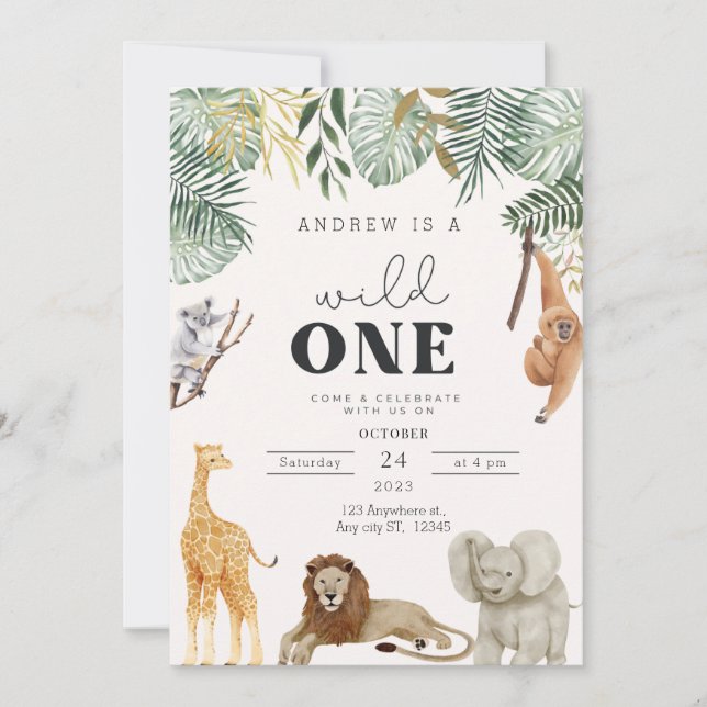 Wild One Safari Animaux Carte d'invitation (Devant)