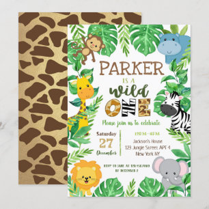 Wild One Safari Animaux Premières Invitations d'an