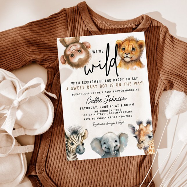 Wild One Safari Baby shower animal Invitation (Créateur téléchargé)