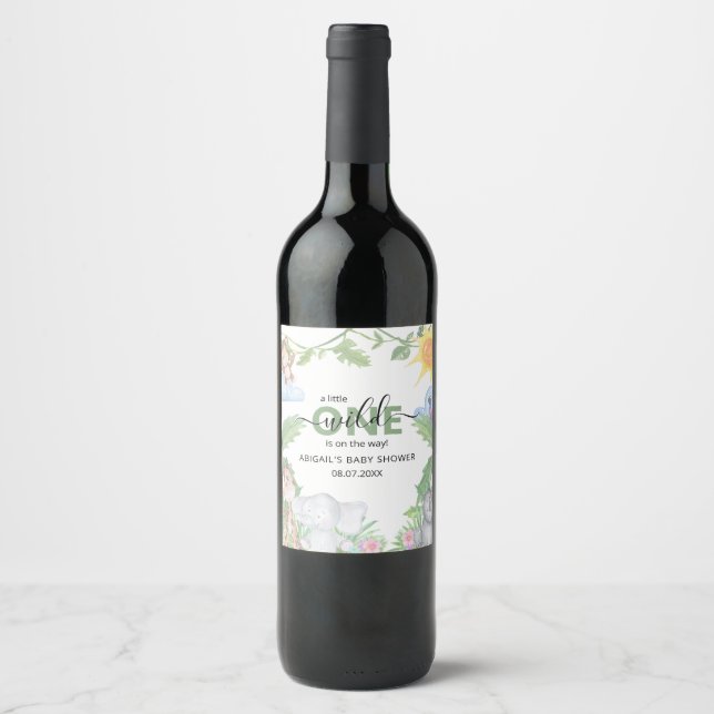 Wild One Safari Baby Shower Wine Label (Front)