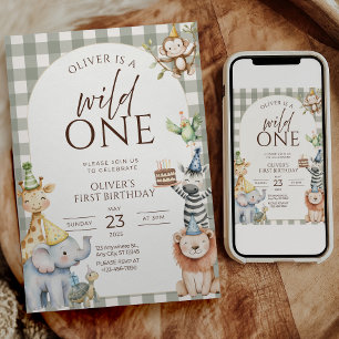 Wild One Safari Birthday Invitation Jungle Animals