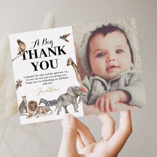 Wild One Safari Birthday Photo Thank You Card
