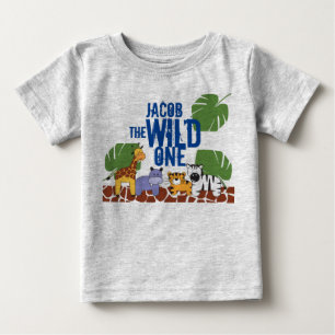 WILD ONE Safari blue Name First Birthday Baby T-Shirt