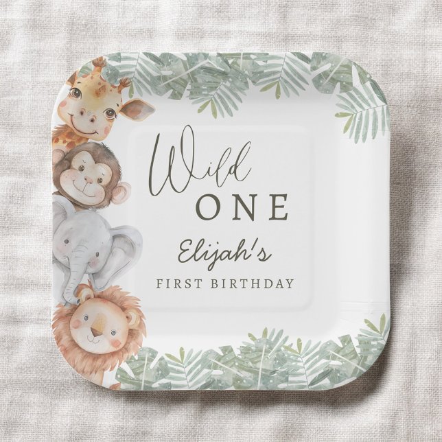 Wild One Safari Boy's 1st Birthday Paper Plate (Creator Uploaded)