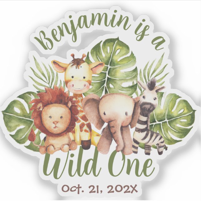 Wild One Safari Cute Animals Green Leaves  (Front)