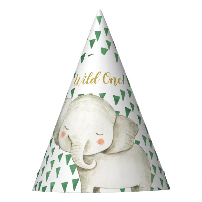 Wild One Safari Elephant Birthday Party Hat (Front)