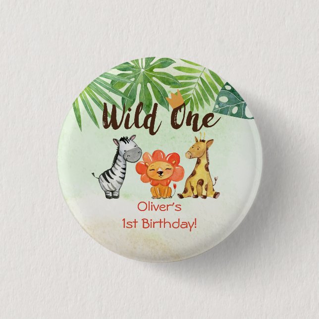 Wild One, Safari First Birthday 1 Inch Round Button (Front)