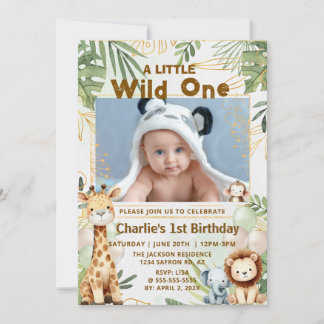Wild One Safari First Birthday Invitation