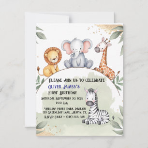 Wild One Safari First Birthday Invitation