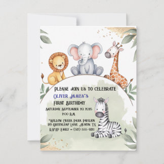 Wild One Safari First Birthday Invitation