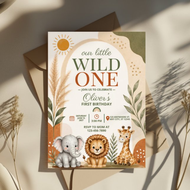 Wild One Safari First Birthday Invitation (Creator Uploaded)