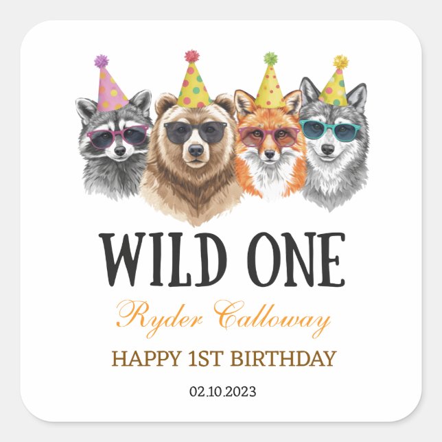 Wild One Safari First Birthday – Jungle Animal  Square Sticker (Front)