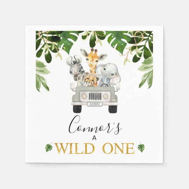 Wild One Safari First Birthday Napkin (Front)