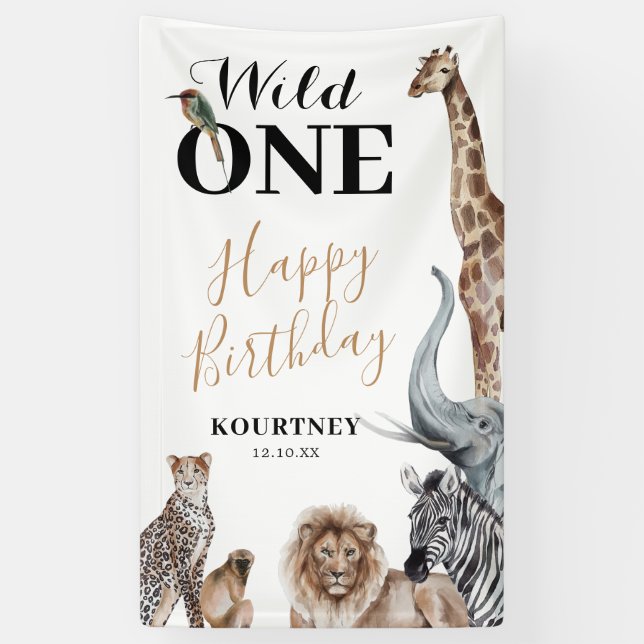 Wild One Safari First Birthday Party Banner (Vertical)
