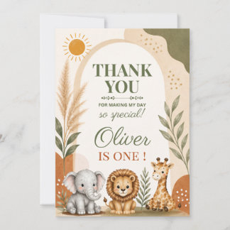 Wild One Safari First Birthday Thank You Card
