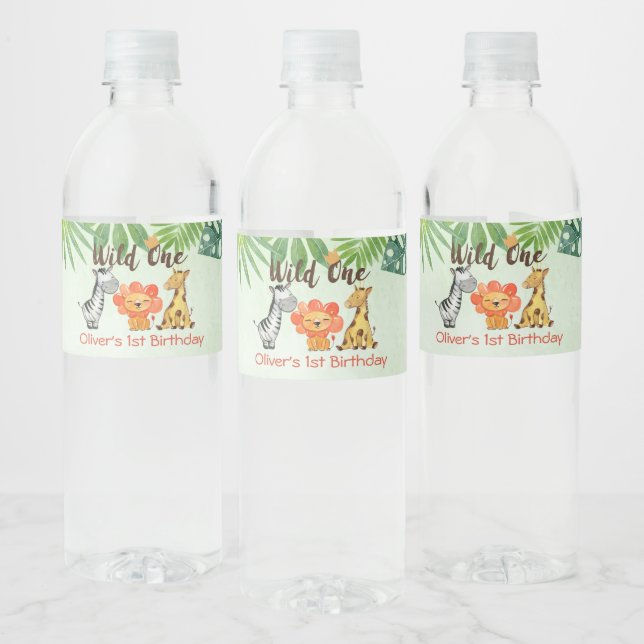 Wild One, Safari First Birthday Water Bottle Label (Bottles)