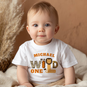 WILD ONE Safari First Birthday with Name Baby T-Shirt