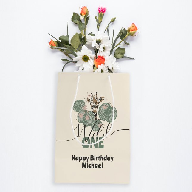  Wild One Safari Giraffe Tropical Animal Birthday Medium Gift Bag (Creator Uploaded)