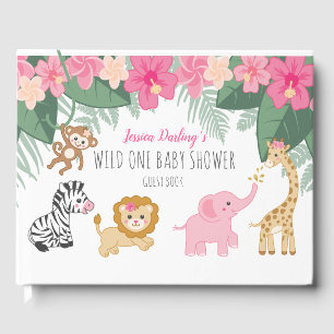 Wild one Safari / Girl Jungle BABY shower welcome Guest Book