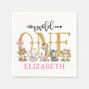 Wild One Safari Gold Glitter First Birthday Napkin