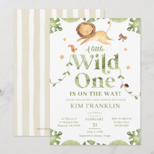 Wild One Safari Green Gender Neutral Baby Shower Invitation