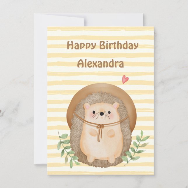 Wild one safari Hedgehog stripes birthday card (Front)