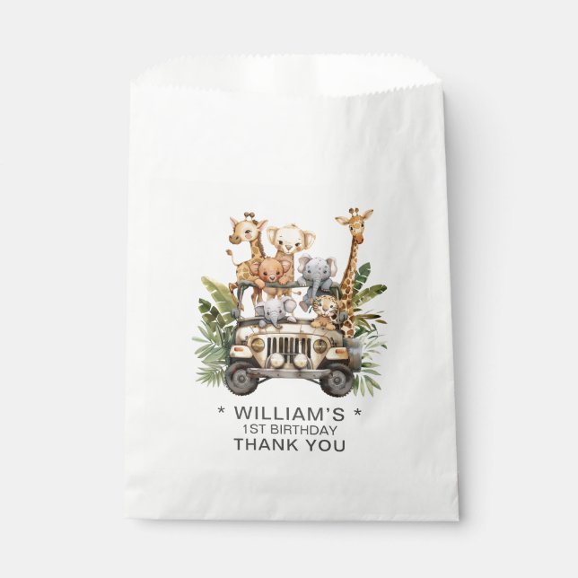 Wild One Safari Jungle 1st Birthday Thank You Favour Bag (Front)