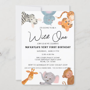 Wild ONE safari jungle animal first birthday Invitation