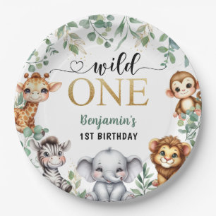 Wild One   Safari Jungle Animals 1st Birthday Pape Paper Plate