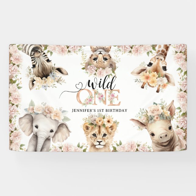 Wild ONE Safari Jungle Animals 1st Birthday Party Banner (Horizontal)