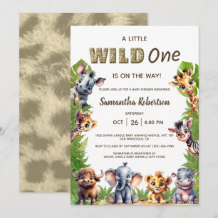 Wild one Safari Jungle Animals Baby Shower  Invitation