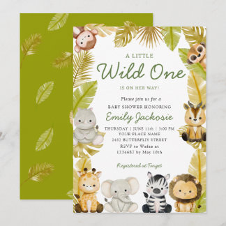 Wild One Safari jungle Animals Boy Baby Shower  Invitation