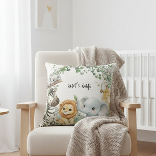 Wild One Safari Jungle Animals Cute Boy Baby Showe Throw Pillow