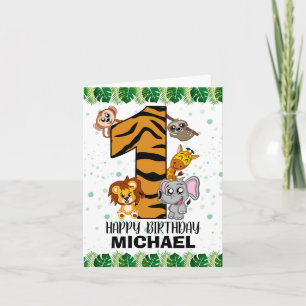 Wild One Safari Jungle Animals First Birthday Card