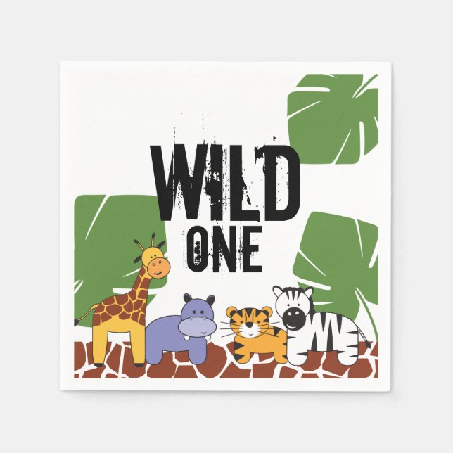 Wild One | Safari Jungle Animals | First Birthday Napkin (Front)
