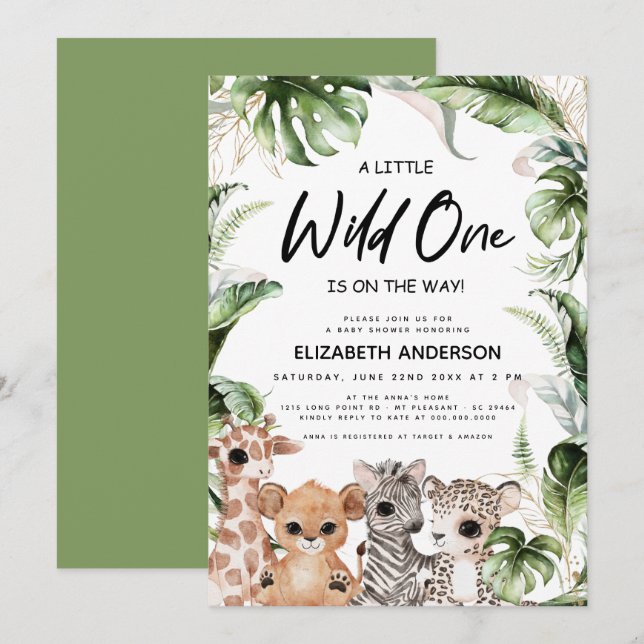 Wild One Safari Jungle Animals Gender Neutral Invitation (Front/Back)