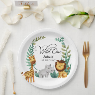 Wild One Safari Jungle Boys 1st Birthday Party Paper Plate