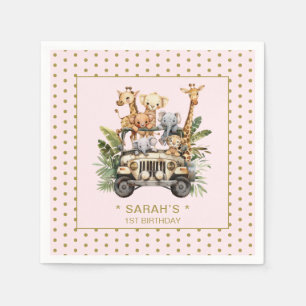Wild One Safari Jungle Pink 1st First Birthday Napkin