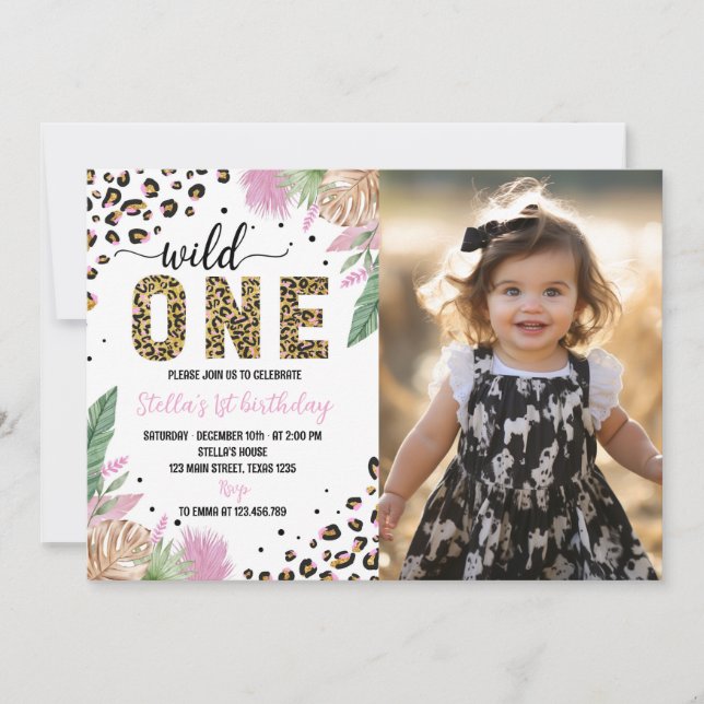 Wild One Safari Leopard 1st Birthday Invitation (Front)