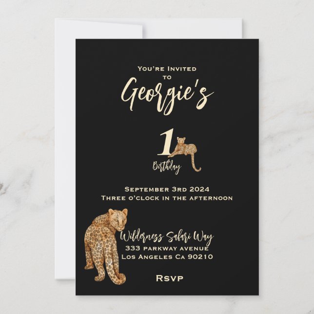 Wild one safari leopards, birthday Invitation (Back)
