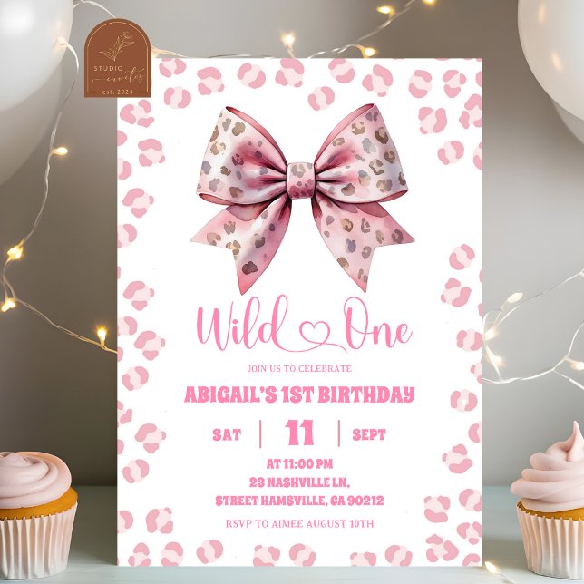 Wild One Safari Pattern Bow 1st Birthday Invitation (Creator Uploaded)