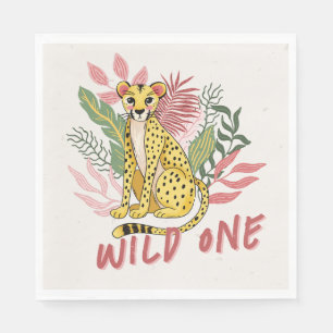 Wild One Safari Pink Cheetah Kids Birthday Party Napkin