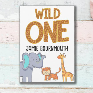 Wild One Safari Theme Boys 1st Birthday Invitation