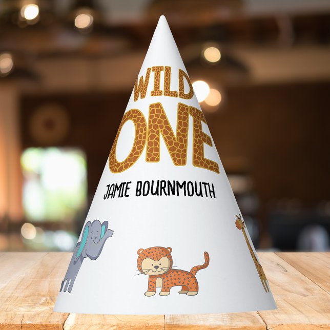 Wild One Safari Theme Boys 1st Birthday Party Hat (Wild one 1st birthday party hat with jungle safari theme.)