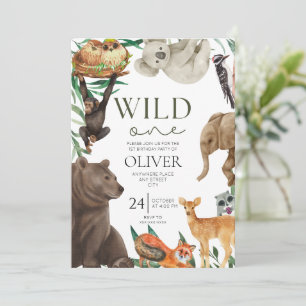 Wild one safari theme first birthday  invitation